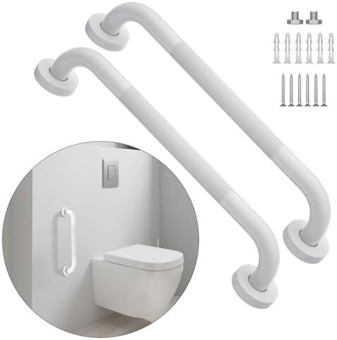 20 Inch Anti Slip Shower Grab Bar Oil Rubbed White 1.25" Diameter,Munzong 2 Pack Bathroom Grab Bar, Knurled Bathroom Balance Bar,Safety Hand Rail Support Handicap Elderly Senior Assist Bath Handle
