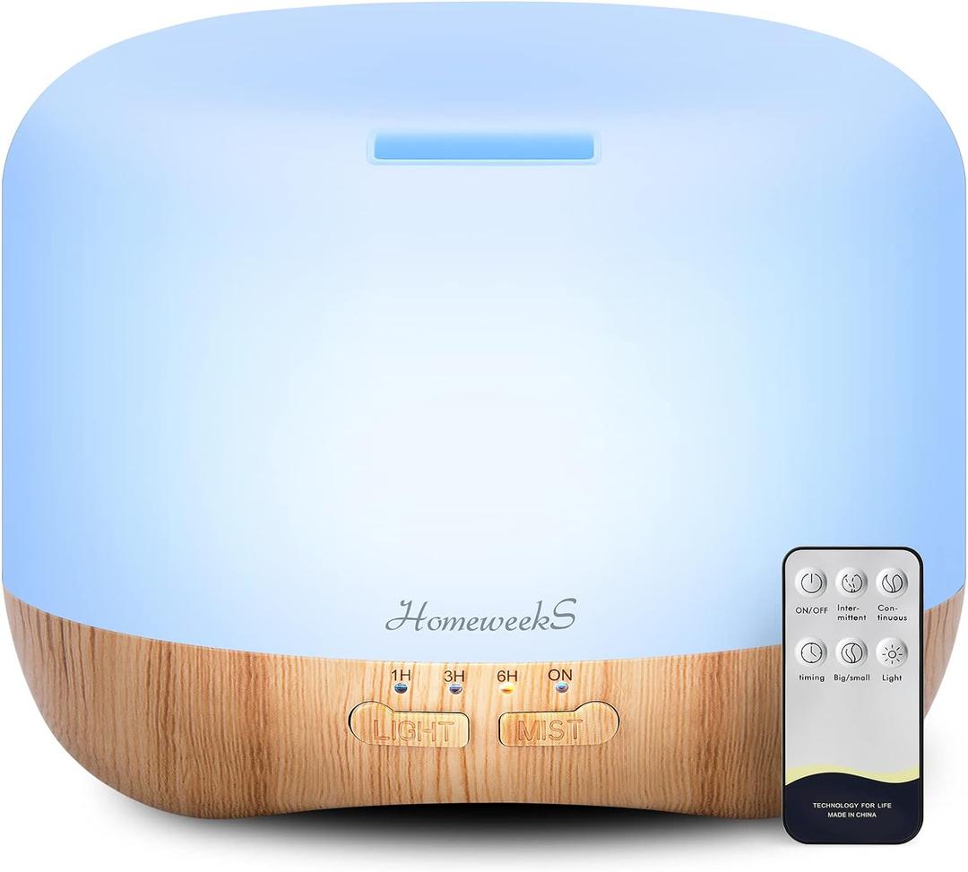 Homeweeks 300ml Essential Oil Diffuser, Quiet Aromatherapy Mist Diffusers for Essential Oils, Wood Grain, Ultrasonic, Remote Control, Timer, 7 Colors Light for Bedroom (300ml) 