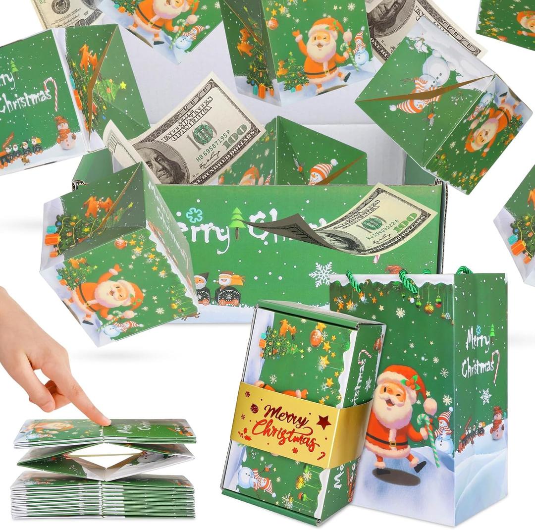 ptoso Christmas Surprise Gift Box Explosion - Surprise Box Gift Boxes for Money, Folding Bouncing Pop-Up Money, Explosion Greenplants Funoio Surprising for Merry Christmas (Green 12 Bounces)