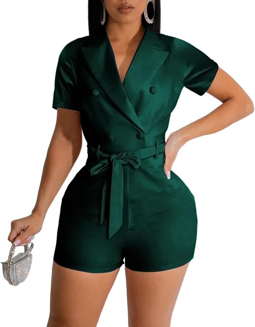Rompers for Women Sexy Summer Casual Straps Short Pants Jumpsuits with Pockets Zipper (Solid Green) Rompers for Women Sexy Summer Casual Straps Short Pants Jumpsuits with Pockets Zipper (Solid Green)