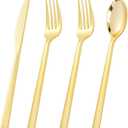 Rubtlamp 3 Packs of 60 Pcs Gold Plastic Silverware - 180 Pcs Heavy Duty Disposable Plastic Utensils - Gold Plastic Cutlery Set for Party&Wedding