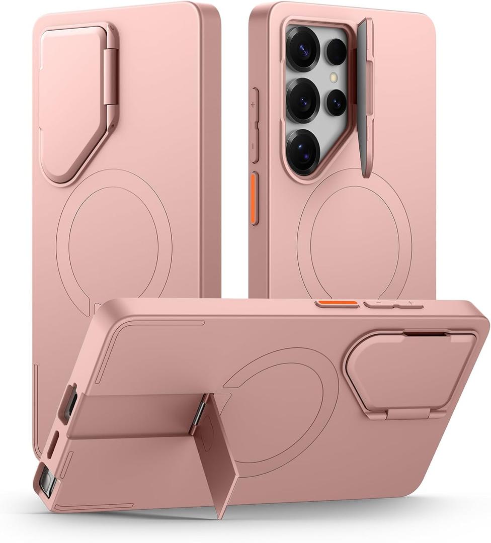 SURITCH for Samsung Galaxy S25 Ultra Phone Case, Magnetic Protective Cover with Camera Cover & Adjustable Metal Kickstand for Galaxy S25 Ultra (2025)-Pink