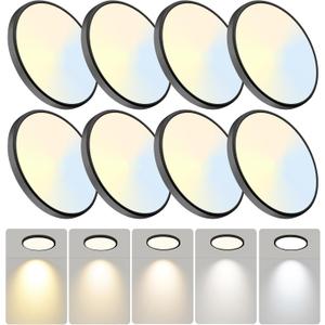 WKONCLDY 7.5Inch LED Ceiling Lights, 5 Colors Selectable (3000K/3500K/4500K/5000K/6000K) Flush Mount Ceiling Lights, Ultra Thin LED Ceiling Lights Fixtures 0.87Inch for Living Room (Black)