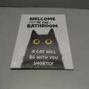 XWELLDAN Funny Humor Welcome to the Bathroom a Cat Will Be with You Shortly Framed Canvas Wall Art Decor, Black Cat Bathroom Toilet Decor, 11x14 Inches