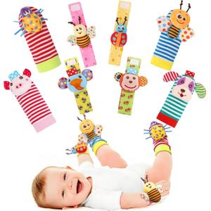 Wrist Rattles Foot Finder Rattle Sock Baby Toy, Rattle Toy, Arm Hand Bracelet Rattle, Feet Leg Ankle Socks, Activity Rattle Present Gift for Newborn Infant Babies Boy Girl Bebe (8 pcs-A)