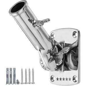 FUNNANS 316 Stainless Steel Heavy Duty Flag Pole Holder, 180 Adjustable Concrete Flag Pole Holder for House Outside, USA Wall Brick Flag Pole Bracket, Outdoor Flag Mount, Mirror Polishing,1 Inch (Silver)
