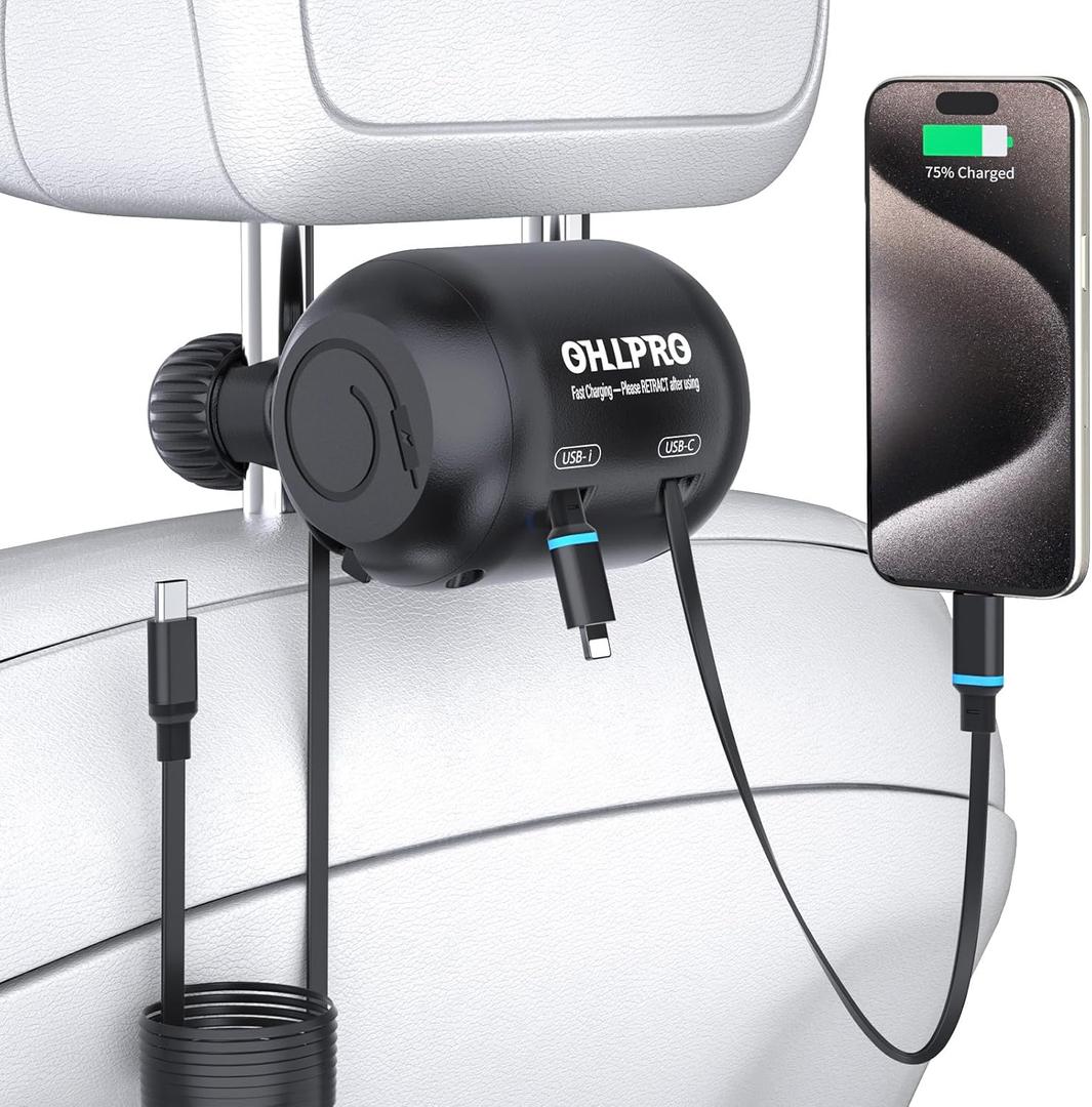 OHLPRO 2 in 1 Backseat Car Charging Station Box for Christmas Day Gifts for Women Men, Compatible iPhone and Tablets, 45W Retractable Fast Charge Multi for Lyft Uber Driver and Passengers for Chargers (2 in 1 without QC3.0 Adapter)