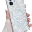 Rectangle Case for iPhone 17 Case for Women Girls [Compatible with Magsafe] Cute Translucent Pearl Pattern Design, Aesthetic Girly Magnetic Protective Phone Cover, White