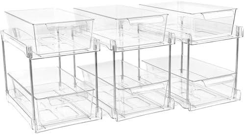 Zero Zoo 3Pack 2-Tier Bathroom Under Sink Organizers and Storage - Clear Stackable Containers for Kitchen, Pantry, Vanity, Medicine Cabinet, Makeup, and Counter with Pull-Out Track Zero Zoo 3Pack 2-Tier Bathroom Under Sink Organizers and Storage - Clear Stackable Containers for Kitchen, Pantry, Vanity, Medicine Cabinet, Makeup, and Counter with Pull-Out Track
