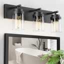 IZORRO Bathroom Vanity Light Fixture, 3-Light 22 Inch Matte Black Bathroom Light Fixtures Over Mirror, with Clear Glass Shade, Modern Farmhouse Vanity Lights, Rustic Restroom Lighting Fixtures