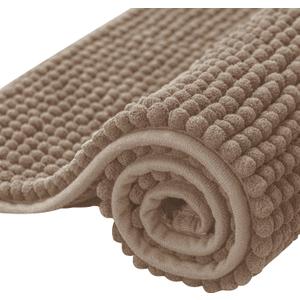 SUBRTEX Bathroom Rugs Chenille Bath Rug Soft Short Plush Bath Mat Soft Shower Mat Water Absorbent Shower Mat Quick Dry Machine Washable(Taupe Brown,16" x 24")