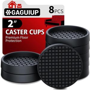 Non Slip Furniture Pads - 2" Anti Skid Caster Cups, 8PCS Round Black Silicone Furniture Coasters for Hardwood Floors, Anti Slide Furniture Cup Bed Couch Floor Protectors