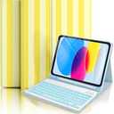 TopPerfekt with Bluetooth Keyboard for iPad 10th Generation 10.9'' (2022) Case, (A16) 11th / 10th Gen 11''(2025) with 7-Color Backlights, Striped Cute Style Chic Aesthetics with Pencil Holder- Yellow