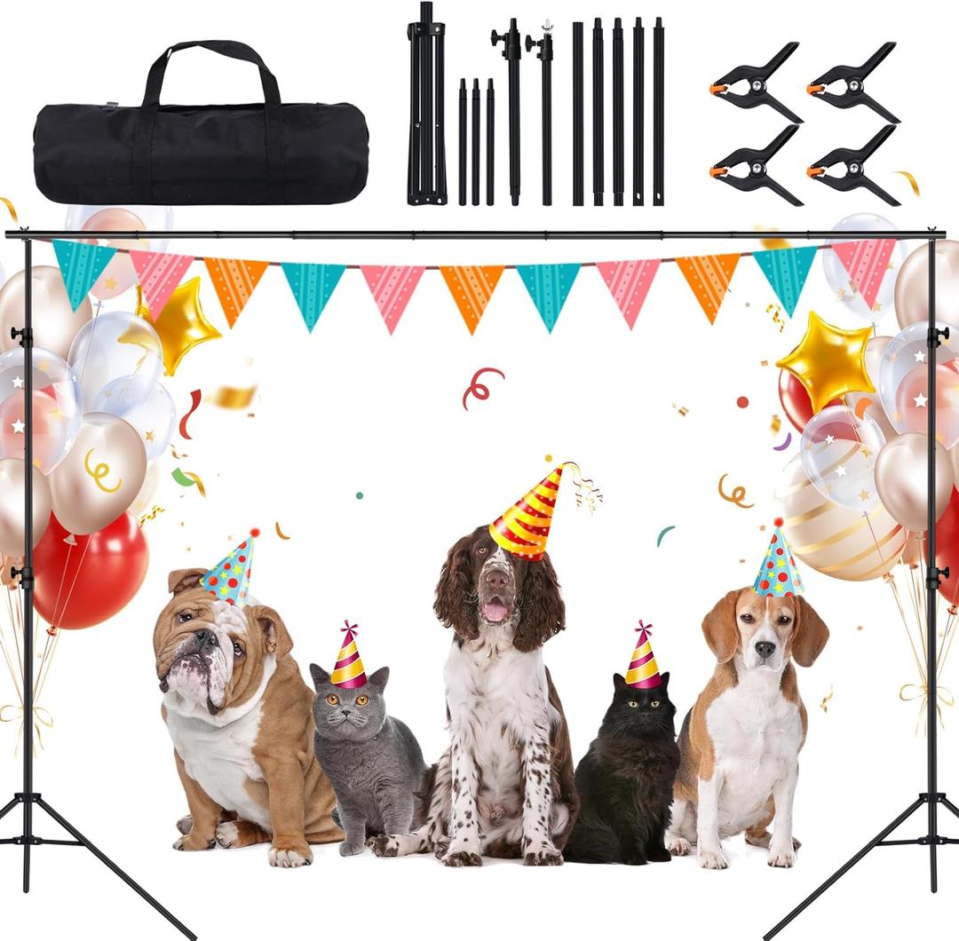 Backdrop Stand 6.6x10ft(2x3m) Adjustable Backdrop Stand Support System Kit Background Stand with 4 Backdrop Clamps and Carrying Bag for Parties Wedding Photography Decoration