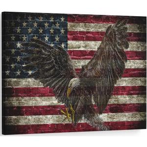 Patriotic Wall Decor American Flag Eagle Pictures for Veterans Decorations - 16x24 Inch (24L" x 16W")