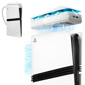 Raryars Console Cooling Fan with Dust Cover Colorful LED Light for PS5 Pro Console Disc Edition & Digital Edition Silent Absorb Fan Cooler with 2 USB Port PlayStation 5 Pro Cooling System