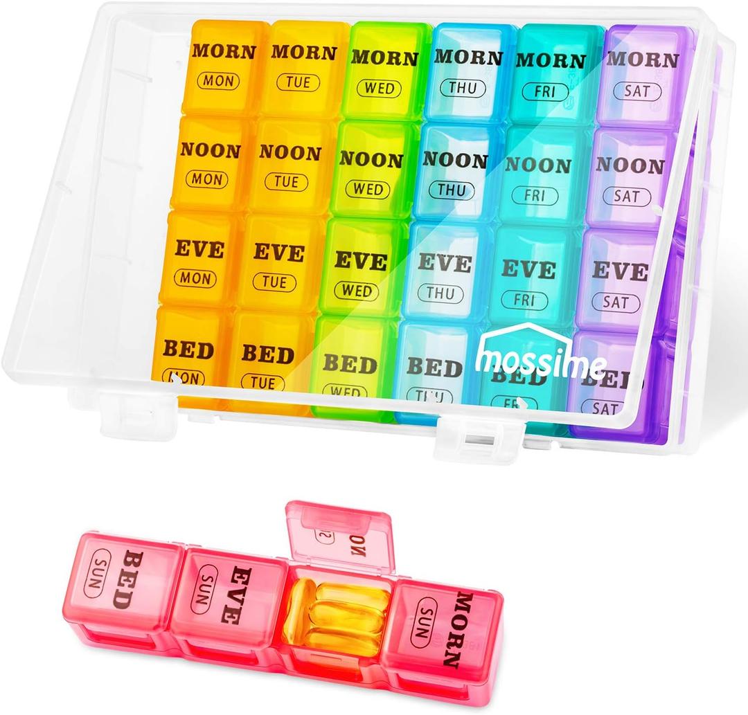 XL Large Weekly Pill Organizer 4 Times a Day, 7-Day Pill Boxes and Organizer AM PM, Big Compartments Pill Case, Monthly Medication Organizer 29 Days Dispenser for Fish Oils (White)