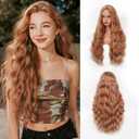 Honey Blonde Long Wavy Wig for Women 28 Inch Natural Wavy Middle Part Curly Wig Heat Resistant Fiber Synthetic Wig for Party Halloween Cosplay Dialy Use wig