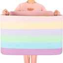 MINTWOOD Design 112L Extra Large Blanket Basket Holder Living Room, 25"x17"x16" Rectangle Rope Woven Storage Basket with Handles for Laundry, Towels, Shoes, Dog Toy Organizer Bin Box, Pastel Rainbow