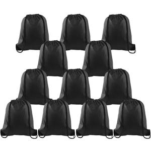 KUUQA 12 Pcs Drawstring Backpack Bags Sport Gym Sack Cinch Bags Bulk for School Traveling and Storage (Black)