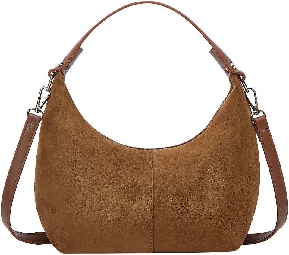 Slouchy Suede Shoulder Bags For Women Retro Crossbody Bag Tote Bag Satchel Bag Winter Work Purses Crescent Bag Handbag Fall (Brown)