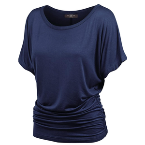 Made By Johnny Women's Casual Solid Short Sleeve Boat Neck/V Neck Dolman Top T Shirt with Side Shirring L