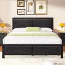 VECELO Full Size Bed Frame with Black Wood Headboard and Footboard, 14 Inch Platform Mattress Foundation, No Box Spring Needed, Heavy Duty Support, Easy Assembly
