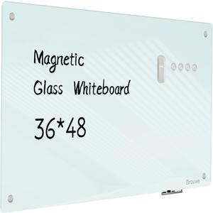 Magnetic Glass Whiteboard - Glass Dry Erase Board 48"x36" Large Frameless Board for Walls Office School and Home