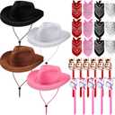 Xtinmee 36 Pcs Cowboy Party Costume Set, Cowboy Hats Paisley Bandanas Inflatable Stick Horses Kids Party Supplies