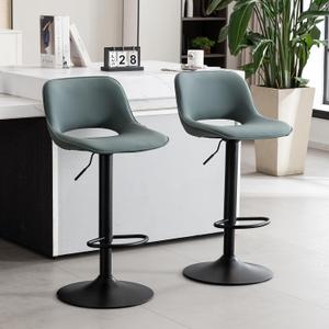 YOUNIKE Bar Stools Set of 2 Modern Swivel Barstools, Adjustable Counter Height Bar Stools Faux Leather Upholstered Counter Stools with Hollow Back for Kitchen Island, Greyish Green, Large