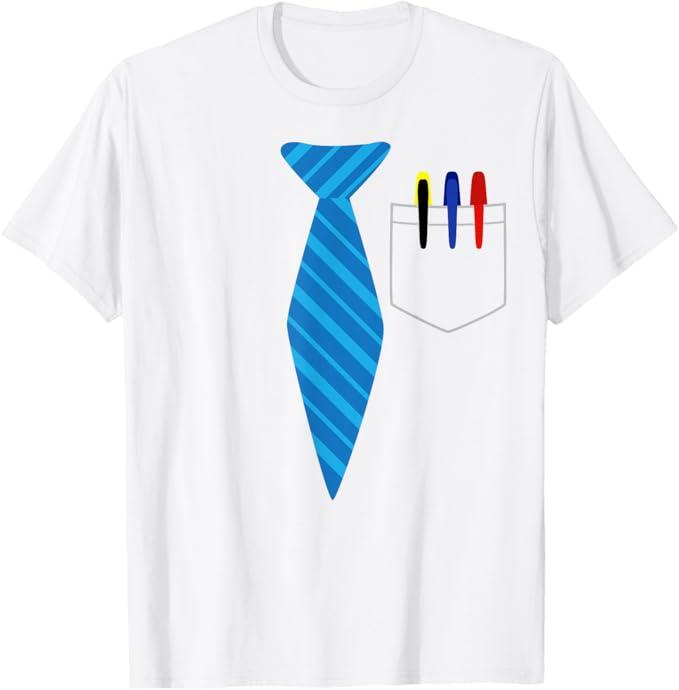 Teacher Tie & Pocket Protector Costume School Gift TShirt, Small 