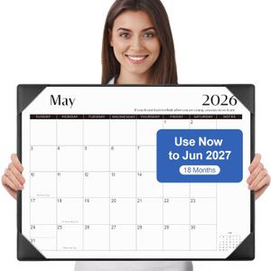 Gannyfer Desk Calendar 2026-2027 with Desktop Mat, Simplified Large 22" x 17" Desktop Pad Calendar, 18 Month Desk Calendar 2026, Use Jan 2026 to Jun 2027, Office Supplies Perfect for Home School and Office - Black