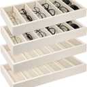 4 Pcs Velvet Sunglasses Organizer Tray 6 Grid Glasses Organizer Stackable Velvet Sunglass Tray Eyeglasses Storage Display Case for Jewelry Glasses Watch Display (Beige)