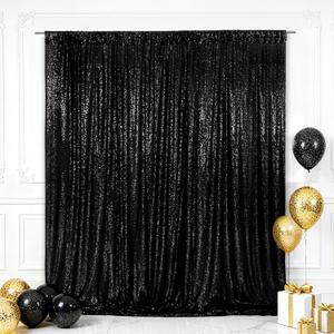 Eternal Beauty Black Sequin Backdrop, 6x6 Ft Halloween Glitter Background Curtains for Shimmer Photography Party Wedding Birthday Back Drop Decor