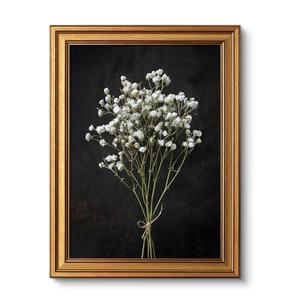 VIYYIEA Vintage Gold Framed Wall Art, Retro Dark Dried Wildflower Canvas, Aesthetic Classic Botanical Baby Breath Bouquet art, Victorian Wall Decor for Gallery Living Room Bathroom, 12x16inch