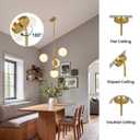 Modern Sputnik Chandelier Ceiling Light Fixture, 4-Light Semi Flush Mount Gold Chandelier with Globe Milky Frosted Glass Shade Adjustable Dining Room Sputnik Ceiling Light for Kitchen, Hallway