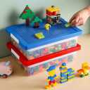 Toys Storage Organizer Box for Lego, Toy Storage Box with Building Plate Lid and Removable Tray, Building Block Storage, Stackable Plastic Organizer Bins(Red/Blue)