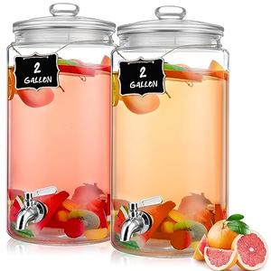 Bokon 2 Pcs 2 Gallon Glass Drink Dispenser for Parties Beverage Dispenser with Stainless Steel Spigot and Chalkboard for Jar Drink Water Juice