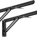 Sumnacon 2 Pcs 14 Inch Folding Shelf Brackets - Heavy Duty Metal Table Shelf Hinges, Wall Mounted Folding Shelf Support Brackets for Livingroom Kitchen Table Desk Bench Home DIY, Black