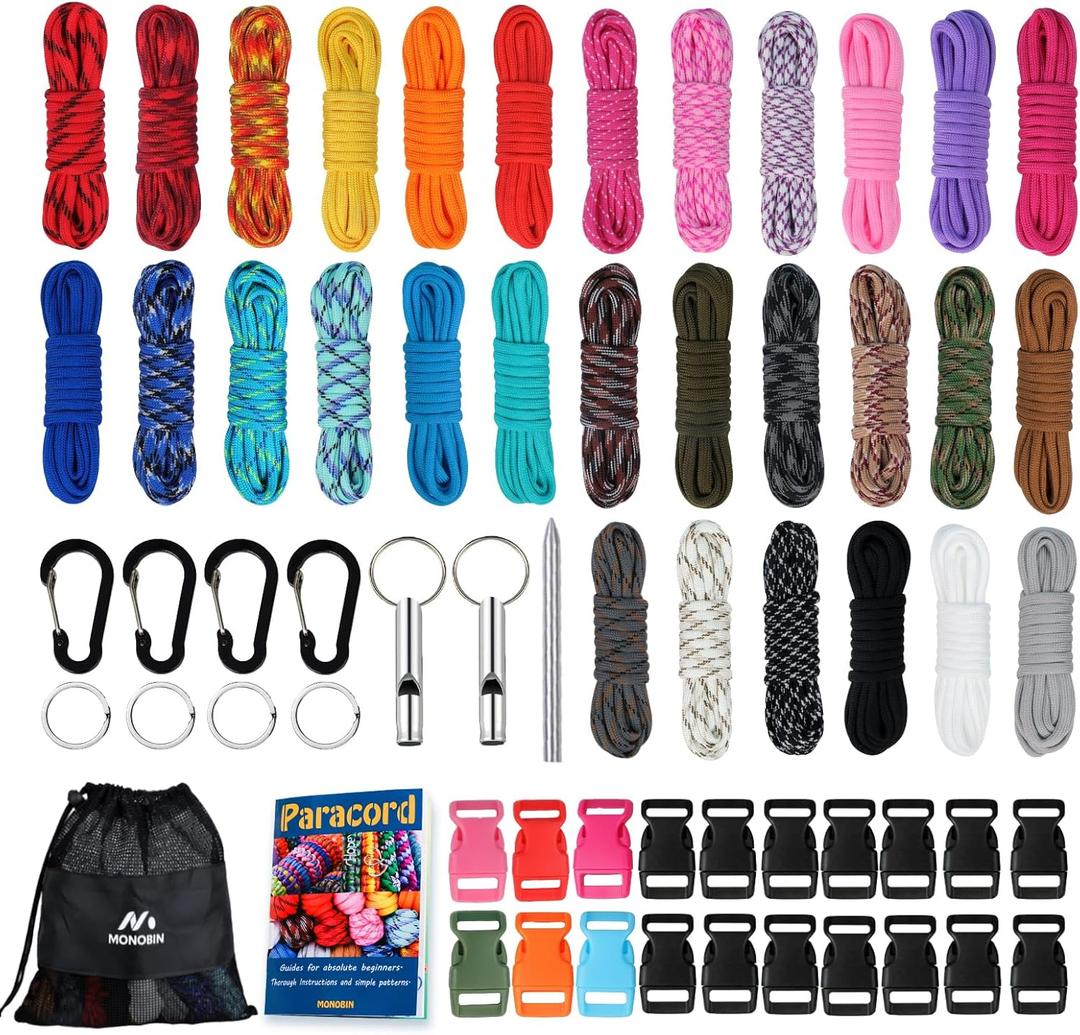 MONOBIN Paracord Combo Kits - 550 Type III Parachute Cord - Bracelet Crafting Kits, Survival Rope Making lanyards,Dog Collar,Bracelet (Cool and Warm)