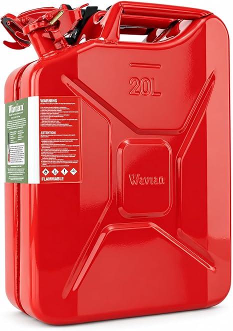 Wavian USA Authentic NATO Jerry Can and Spout System - Rust-Proof, EPA & CARB Compliant, Red, 20 Litre, Metal Gas Can 5 Gallon