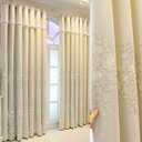Amidoudou 1 Pair European Double Layer Curtains Luxury Flower Embroidered Curtains for Living Room Bedroom (Beige,52x120 Inch)