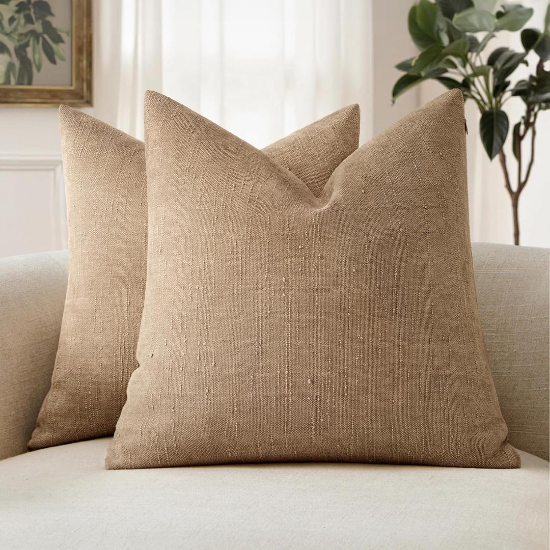 MIULEE Pack of 2 Decorative Throw Pillow Covers Soft Chenille Throw Pillows Solid Textured Cushion Covers for Couch Sofa Bedroom Living Room 22x22 Inch,Starfish Khaki Camel