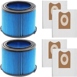 VF3500 Replacement Filter for Rigid 3-4.5 Gallon Wet Dry Vacuums + 4 Pack VF3501 Filter Bags Compatible with 3-4.5 Gallon Wet Dry Vacuums (2 Pack Filters 4 VF3501 Bags)