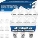 BoRccdit KeepLit 6 Pack Emergency Rechargeable Light Bulbs, 48H Long Lasting & 3 Brightness Battery Light Bulb,12W 5000K Battery Backup Emergency Lights for Home Power Failure,Hurricane Supplies