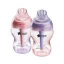 Tommee Tippee Advanced Anti-Colic 9 oz BPA Free Baby Bottles, Newborn 0+ Months, Slow Flow Breast-Like Nipple, Unique Design Keeps Air Away from Milk and Baby, Pink and Purple, Pack of 2