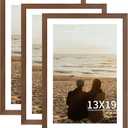YESKAY 13x19 Picture Frame 3 Pack - Brown Poster Frame Display Pictures 11x17 with Mat or 13 x 19 Without Mat for Wall Hanging Horizontal and Vertical
