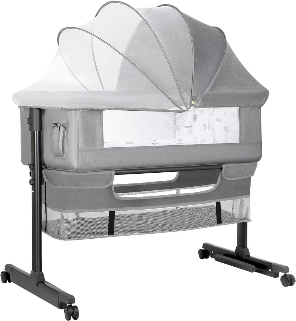 YADAQE Baby Bassinet, Baby Basinet Bedside Sleeper, Easy to Fold Portable Crib Side Bassinet 2025new Style Girl/boy bassinets(Light Grey)