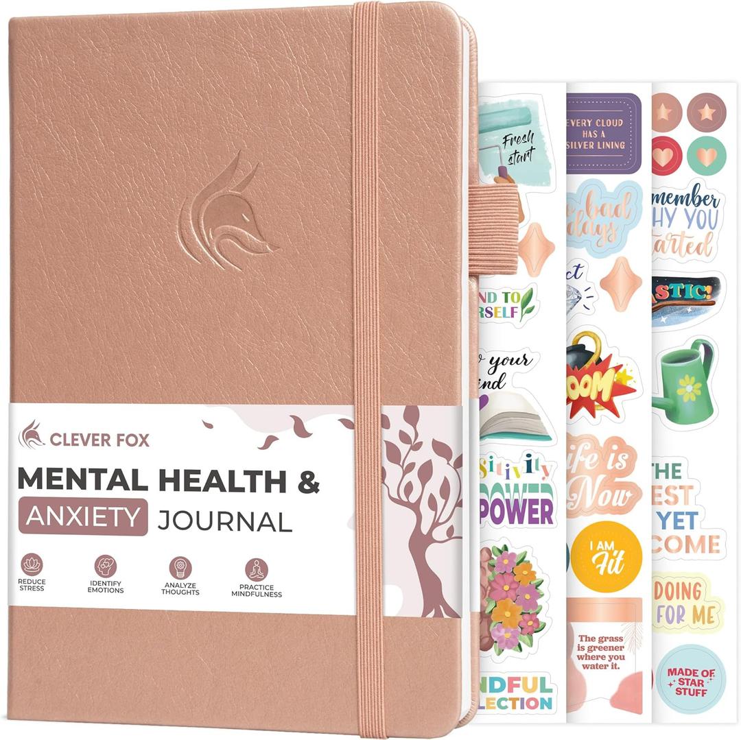 Clever Fox Mental Health & Anxiety Journal  Guided CBT Journal with Prompts for Self Help & Stress Relief  Mood & Emotion Tracker (Rose Gold)