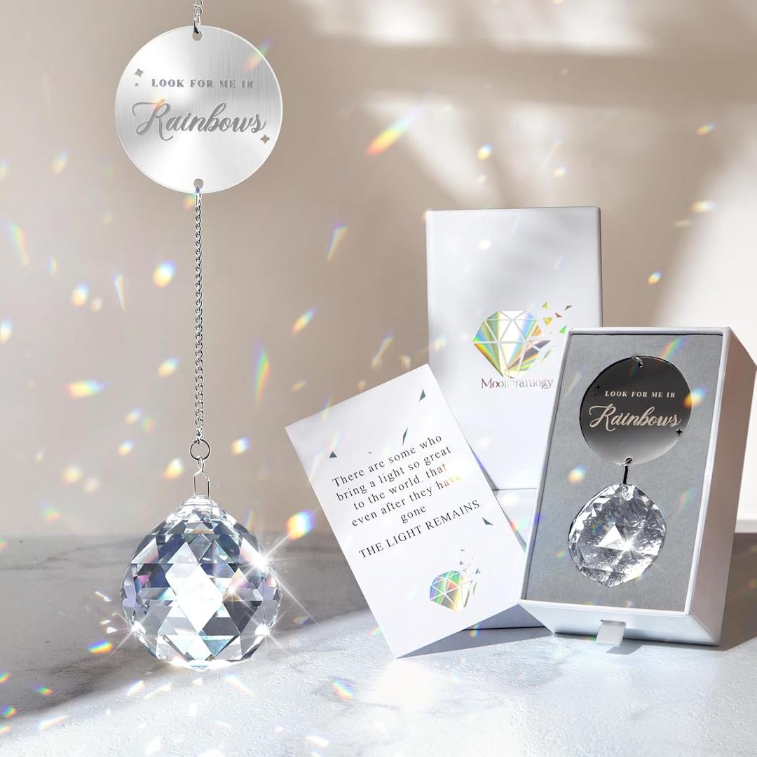 Memorial Gifts for Loss of Loved One, Unique Sympathy Idea, Clear Crystal Ball Grief Suncatcher, Rainbow Bereavement Box for Mom Dad Husband Son Daughter